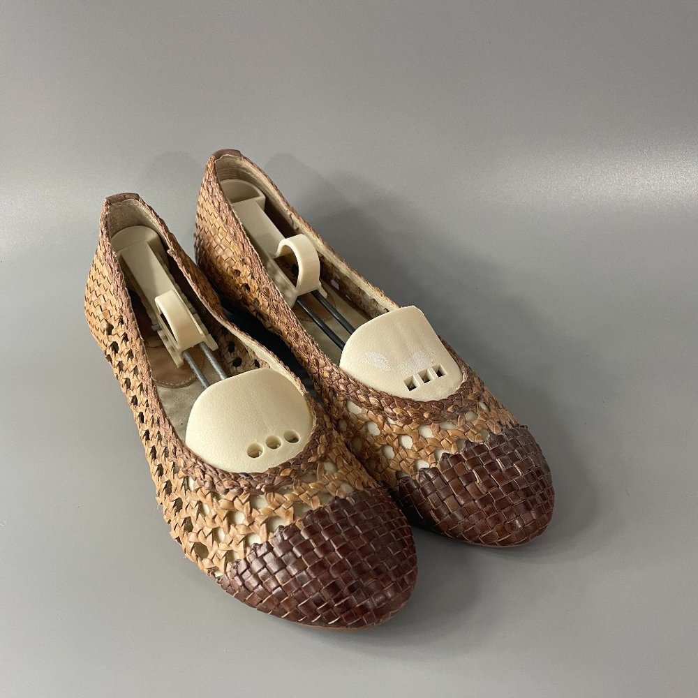 Woven Two-Tone Brown Leather Ballet Flats
